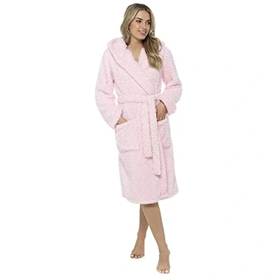 Afbeelding van Winterbadjas met capuchon van superzacht fleece voor dames, Zacht roze