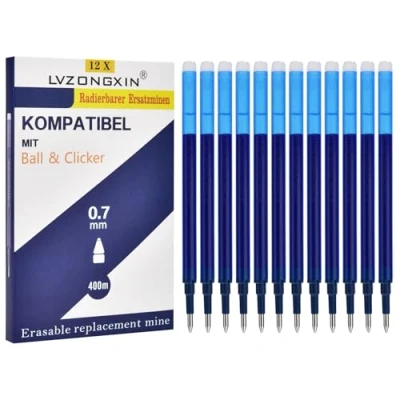 Afbeelding van LVZONGXIN Set van 12 uitwisbare vullingen 0,7 mm, compatibel met Frixion, lijndikte reservevulling voor gelpen, gelpenvullingen