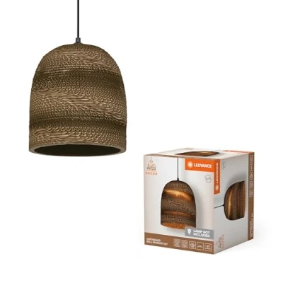 Afbeelding van LEDVANCE hanglamp Decor Cardboard Ball Bell bruin van golfkarton, E27, 260 mm diameter, lampenkap gerecycled materiaal, duurzaam dankzij vervangbare lichtbron, eenvoudig te installeren