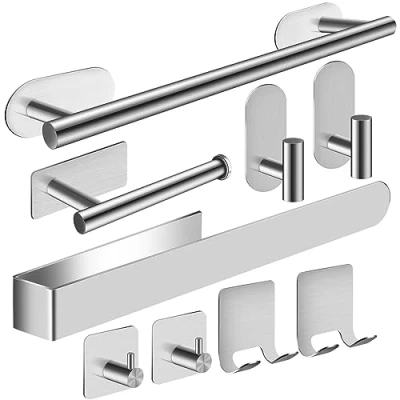 Afbeelding van 9 stuks handdoekhouder zonder boren 60 cm zilver badkamer wandhanddoekhouder keukenhanddoekhouder
