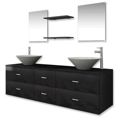 Image de vidaXL Meubles de salle bain 9 pcs avec lavabo et robinet Noir273689