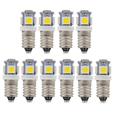 Afbeelding van GutReise Set van 10 E10 LED lampen 24V 5SMD 0,5W 40lm (warm wit, 24V)