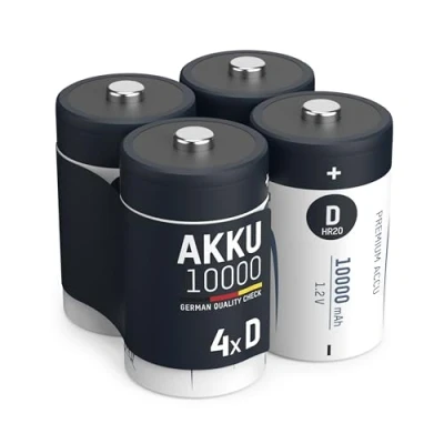 Afbeelding van ANSMANN oplaadbare batterijen Mono D type 10000 1,2 V NimH (4 stuks) HR20 met lage zelfontlading ideale voor zaklampen, speelgoed, medische apparaten