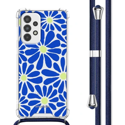 Afbeelding van iMoshion Hoesje Geschikt voor Samsung Galaxy A33 met Koord Design Meerkleurig / Cobalt Blue Flowers Connect