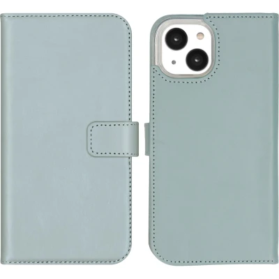 Afbeelding van Selencia Hoesje Geschikt voor iPhone 14 Met Pasjeshouder Echt Lederen Bookcase lichtblauw