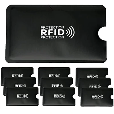 Afbeelding van Contactloze beschermhoes voor bankkaarten, stijf, 10 stuks, RFID bescherming, NFC, creditcards, blauwe kaart, blokkering (10 zwarte hoesjes), klein glanzend, glanzend