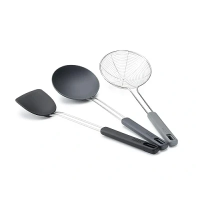 Image de Ustensile de cuisine Joseph Ensemble 3 ustensiles compacts Nest Fusion pour wok Noir Argent