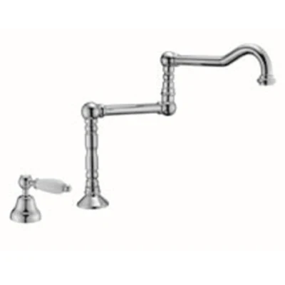 Afbeelding van PB klassieke fonteinkraan met witte hendel koud water en lange draaibare uitloop brons 1208854762
