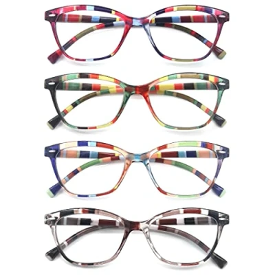Image de HEEYYOK Lunettes de lecture pour femme + 1,50 rectangulaires floral/motif floral, coloré, monture légère funky, ajustement confortable, 4 pièces, Medium
