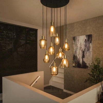 Afbeelding van Hoyz Collection Hanglamp 9L Leaf Getrapt Amberkleurig Glas