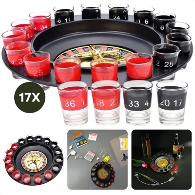 Afbeelding van Cheqo Drinkspel Roulette 16 Shotglazen Set Drankspel Drankspelletje Feestspel Accessoires Diameter 30 cm