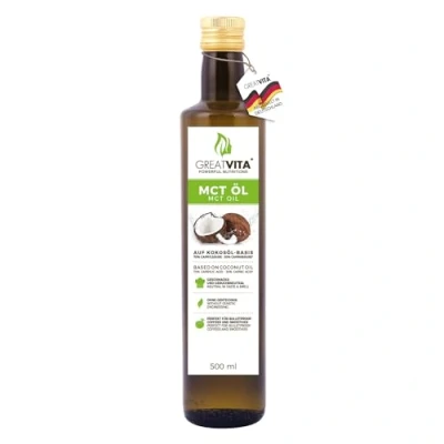 Afbeelding van GreatVita MCT olie op basis van kokosolie, 500 ml C8 &amp; C10 vetzuren, premium kwaliteit, 70% caprylzuur en 30% caprinezuur