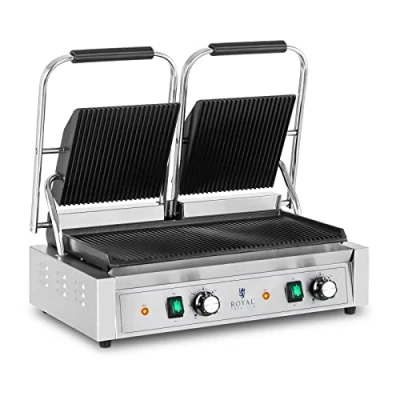 Afbeelding van Royal Catering Dubbel Neem contact op met de grill 3.600 W golfkarton