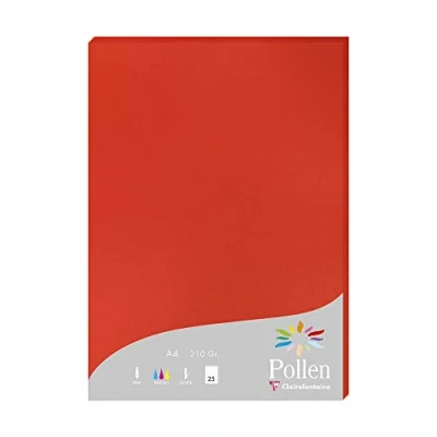 Afbeelding van Clairefontaine 224267C Etui met 25 vellen, formaat A4 (21 x 29,7 cm), 210 g/m², koraalrood, uitnodigingspapier, evenementen en correspondentie, reeks pollen, premium papier glad