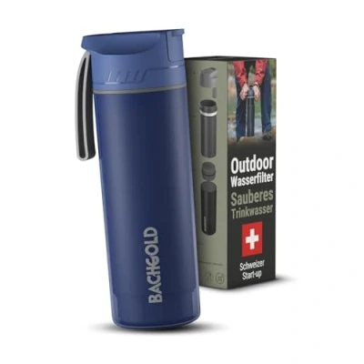 Afbeelding van Bachgold® Filterfles voor niet drinkbaar water [650 ml] met een filtercapaciteit van 1500  l, elimineert 99,99% de bacteriën, virussen, deeltjes en zware metalen, waterfles, blauw