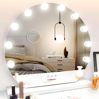 Afbeelding van Bayt Hollywood Spiegel Met Verlichting Make Up Dimbaar 10x Vergroting Ø 55cm Wit