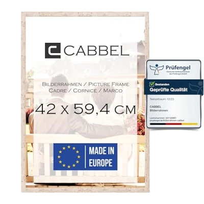 Afbeelding van CABBEL Fotolijst 42 x 59,4 cm, berkenhout, stabiel mdf hout, onbreekbaar plexiglas, om op te hangen, ideaal voor foto&#039;s/afbeeldingen/collages, berkenhout