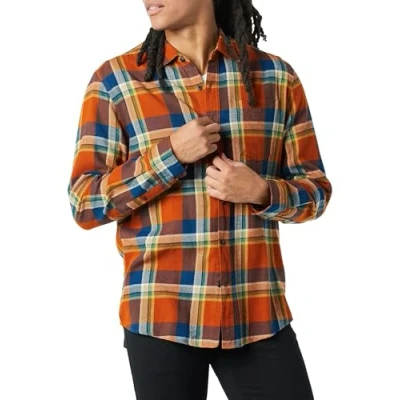 Image de Amazon Essentials Chemise en flanelle à manches longues (grandes tailles disponibles) Homme, Bleu Óxido Orange Écossais, M