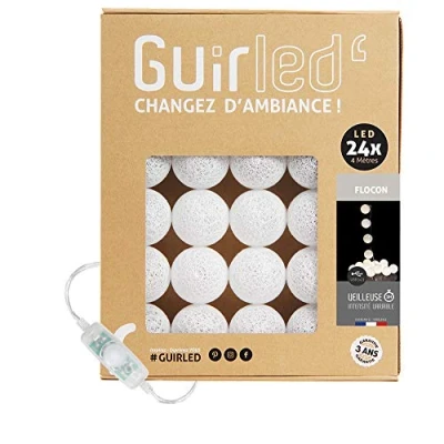Afbeelding van GuirLED Lichtketting met bolletjes van katoen, USB, 2 uur nachtlampje voor baby&#039;s, incl. A dubbele USB adapter, 3 intensiteiten, 24 bolletjes, 2,4 m, Flocon