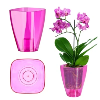 Afbeelding van KADAX Bloempot, orchideeënpot, eenvoudige bloempot voor orchidee, juveniel, madeliefje, keuken en woonkamer (diameter 9 cm, rechthoekig, roze)