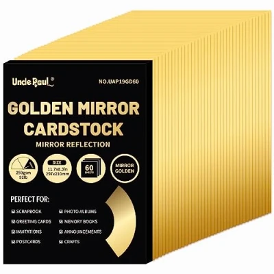 Afbeelding van Uncle Paul UAP19GD60 60 vellen reflecterend metallic karton om te knutselen, doe het zelfprojecten, U4 verjaardagsfeestdecoratie, goud, 250 g/m²