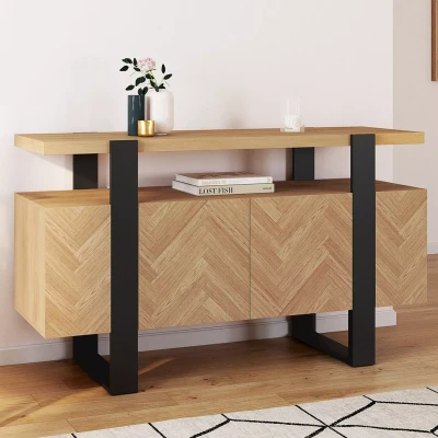 Afbeelding van CASSIUS 4 deurs dressoir met visgraatmotief 140 cm