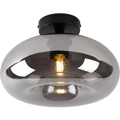 Afbeelding van QAZQA Art Deco plafondlamp zwart met smoke glas Busa