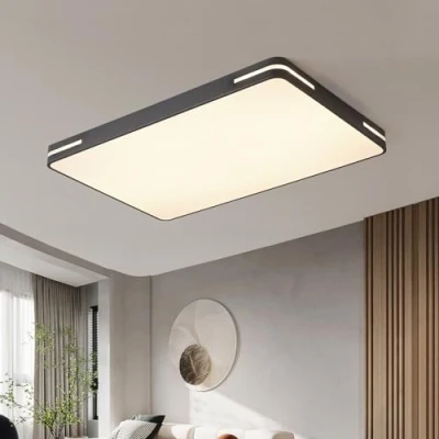 Afbeelding van Style home Led plafondlamp, 192 W, dimbaar, met afstandsbediening, warmwit tot koud wit, rechthoekige lamp voor woonkamer, slaapkamer, kantoor (zwart, 90 x 60 6 cm)