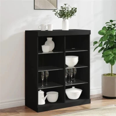 Afbeelding van Dressoir met LED verlichting 81x37x100 cm zwart