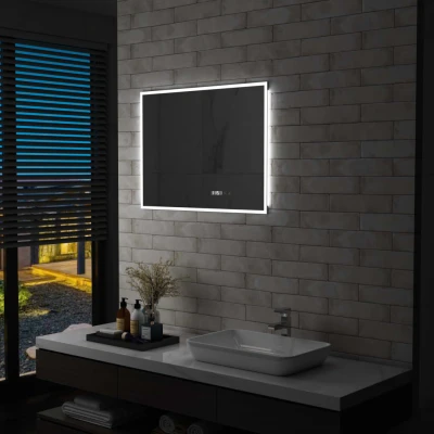 Afbeelding van Badkamerspiegel LED met aanraaksensor en tijdweergave 80x60 cm