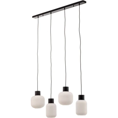 Afbeelding van Lucande hanglamp 4lichts Glas, ijzer H: 24 cm E27 opaalwit, zwart