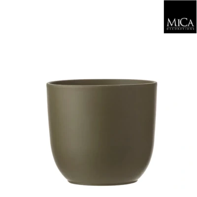 Afbeelding van Mica Decorations tusca ronde bloempot groen maat in cm: 18 x 19