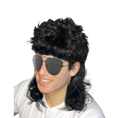 Afbeelding van XNIVUIS Meerkleurige pruik, jaren &#039;70 80 90, discopruik, kostuum, meerdere zwarte egelpruik, lang, voor carnaval, Halloween, Rockstar themafeest, 2 stuks