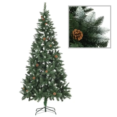 Afbeelding van Kunstkerstboom met dennenappels en wit glitter 210 cm