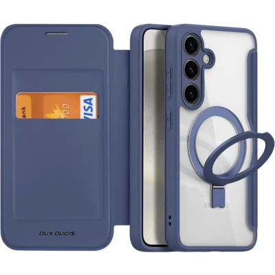 Afbeelding van Dux Ducis Telefoonhoesje geschikt voor Samsung Galaxy S24 Plus Hoesje Magsafe Magneet Met Ringhouder Skin X Pro Book Case Series Donker Blauw