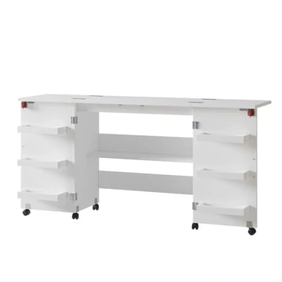Afbeelding van Vicco Carmen Naaitafel met 6 legplanken, 160 x 80,2 cm, wit