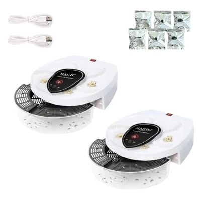 Afbeelding van 2 x elektrische vliegenvanger, 360 graden draaibaar, vliegenval en wandhouder. Stille muggendoder voor thuis, keuken, restaurants, batterij 72 uur (oplaadbaar met USB kabel inbegrepen)