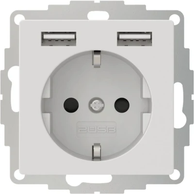 Afbeelding van 2USB 2U 449337 Stopcontact (onderbouw) VDE, Met USB, Kinderbeveiliging IP20 Zuiver wit, Mat