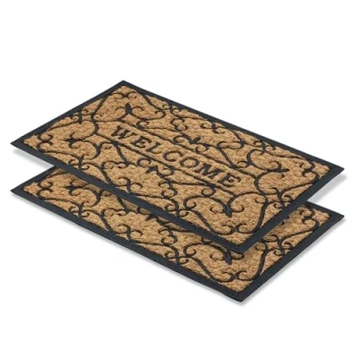 Afbeelding van ASTRA Antislip deurmat voor buiten, weerbestendig, Coco Deluxe entreemat van rubber en kokos, antibacterieel, schoonloopmat, 45 x 75 cm, set Relief Welcome