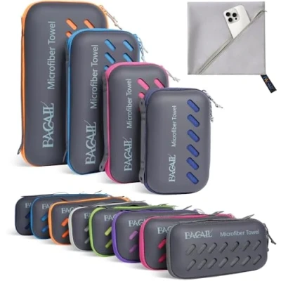 Afbeelding van BAGAIL Microvezel reishanddoek, perfect voor kamperen, zwemmen en strand, sneldrogend, super absorberend, erg compact, ideaal sport, fitnessstudio, yoga wandelen