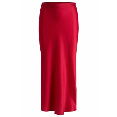 Afbeelding van HUGO BOSS dames Visos midi rok van satijn in de kleur Vuurrood, maat: 38