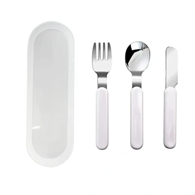 Afbeelding van VANRA Set Van 3 kindermessen Lepel en vork roestvrij staal 18/10 Voor kinderen Met lunchbox etui (vork, mes, combo)