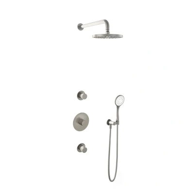 Afbeelding van Hotbath Get together Regendoucheset IBS1 Geborsteld nikkel 3 Standen Handdouche 20cm Hoofddouche Wandarm 35cm met wandhouder