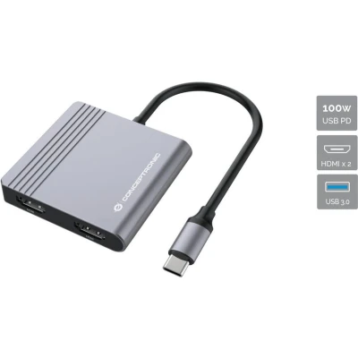 Afbeelding van Dock USB C &gt;2xHDMI,1xUSB3.0,100WPD 0.25m gr