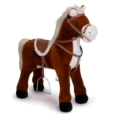 Afbeelding van Pink Papaya staand paard om op te zitten 60cm speelpaard rijden Max voor kinderen met geluid rijpaard
