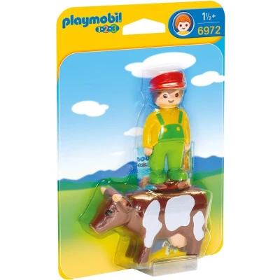 Image de PLAYMOBIL 1,2,3, 6972 BOER MET KOE / ELEVEUR AVEC VACHE