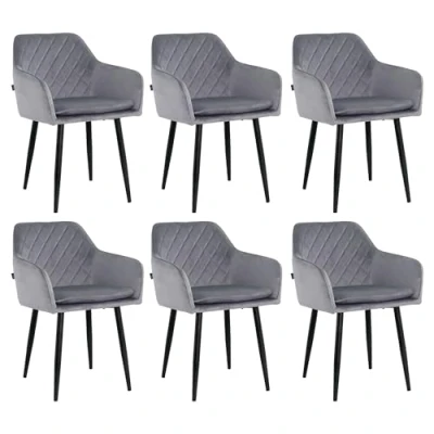 Afbeelding van Lina® Noble Eetkamerstoelen Grijs Set van 6 Velvet