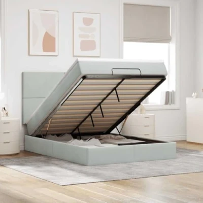Afbeelding van vidaXL Ottoman bed met matrassen en LED&#039;s 140x200cm fluweel lichtgrijs
