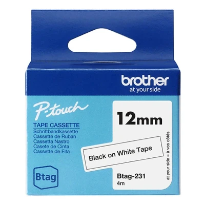 Image de Ruban adhésif Brother BTAG 231 Noir sur blanc pour P touch PT N10 N20 et N25BT