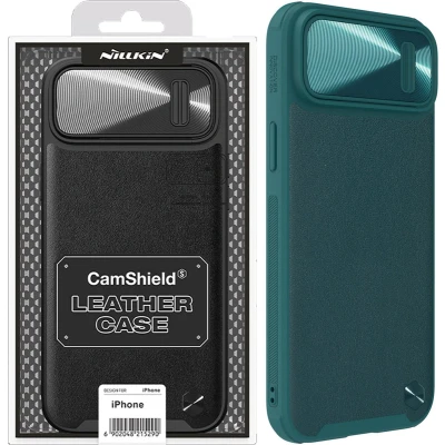 Afbeelding van Nillkin CamShield Leather S Case iPhone 14 Pro Max hoesje met camera cover groen